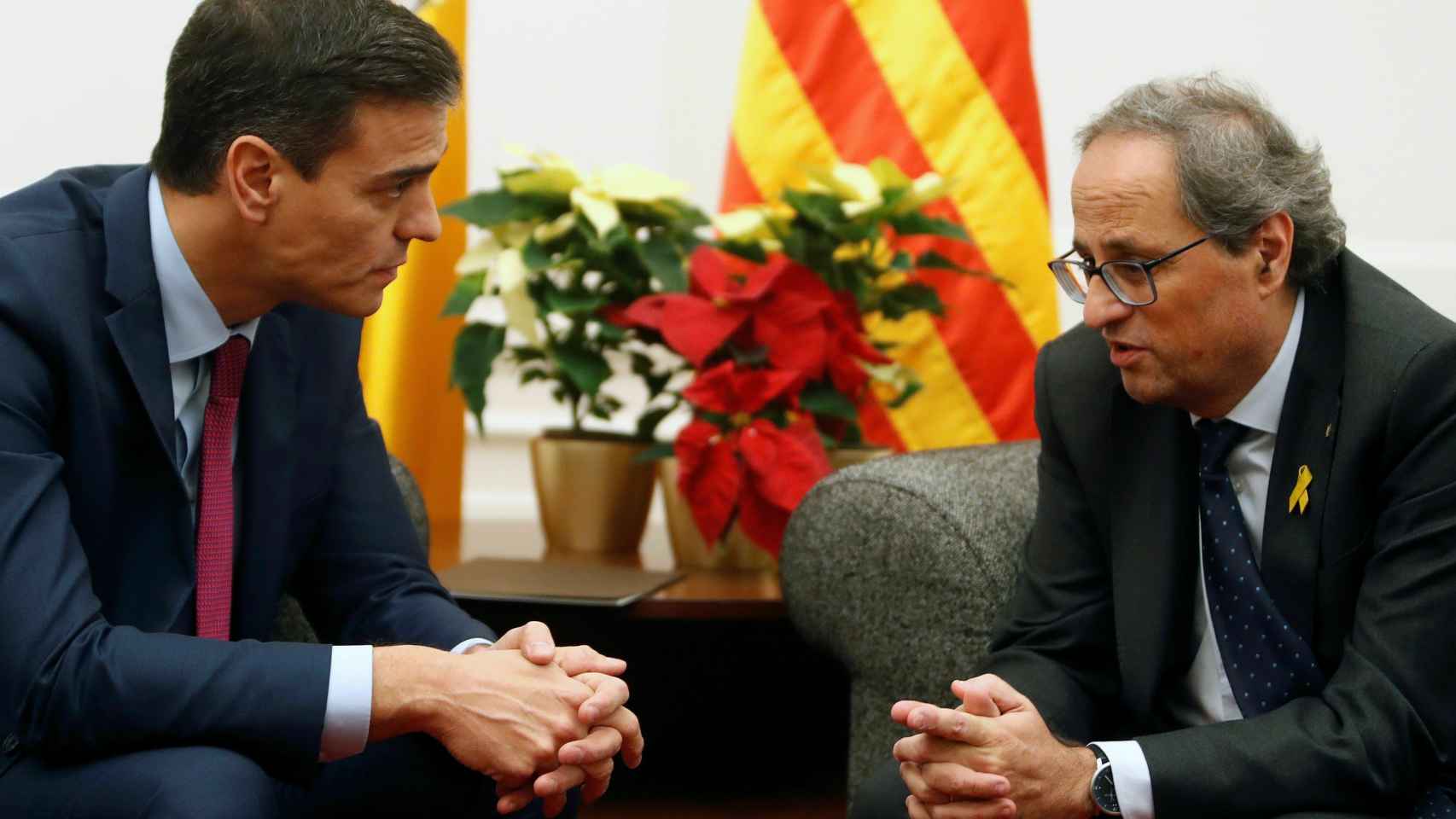 Pedro Sánchez y Quim Torra, durante su reunión en el Palacio de Pedralbes.