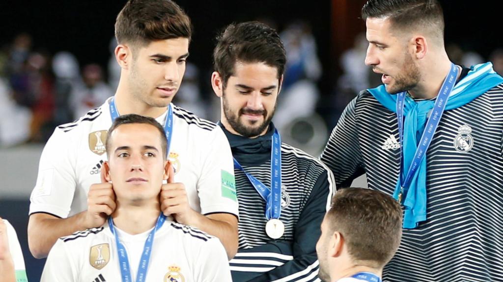 Lucas Vázquez durante la celebración del Mundial de Clubes