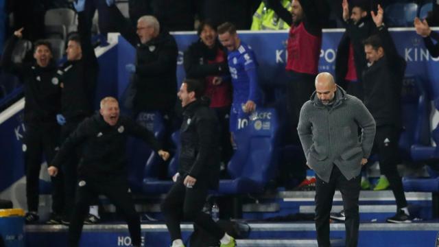 Guardiola, durante un momento del partido ante el Leicester