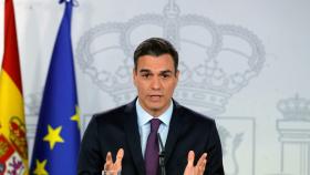 El presidente del Gobierno, Pedro Sánchez, durante su comparecencia en el Palacio de La Moncloa.