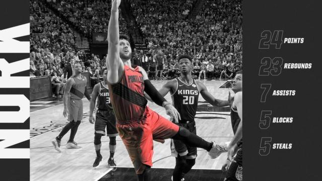 Las estadísticas de Nurkic en un partido para la historia. Foto: Twitter (@trailblazers)