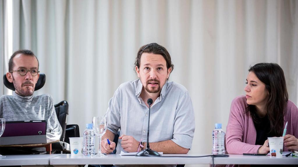 Pablo Iglesias, Irene Montero y Pablo Echenique en un Consejo de Podemos, en 2019.