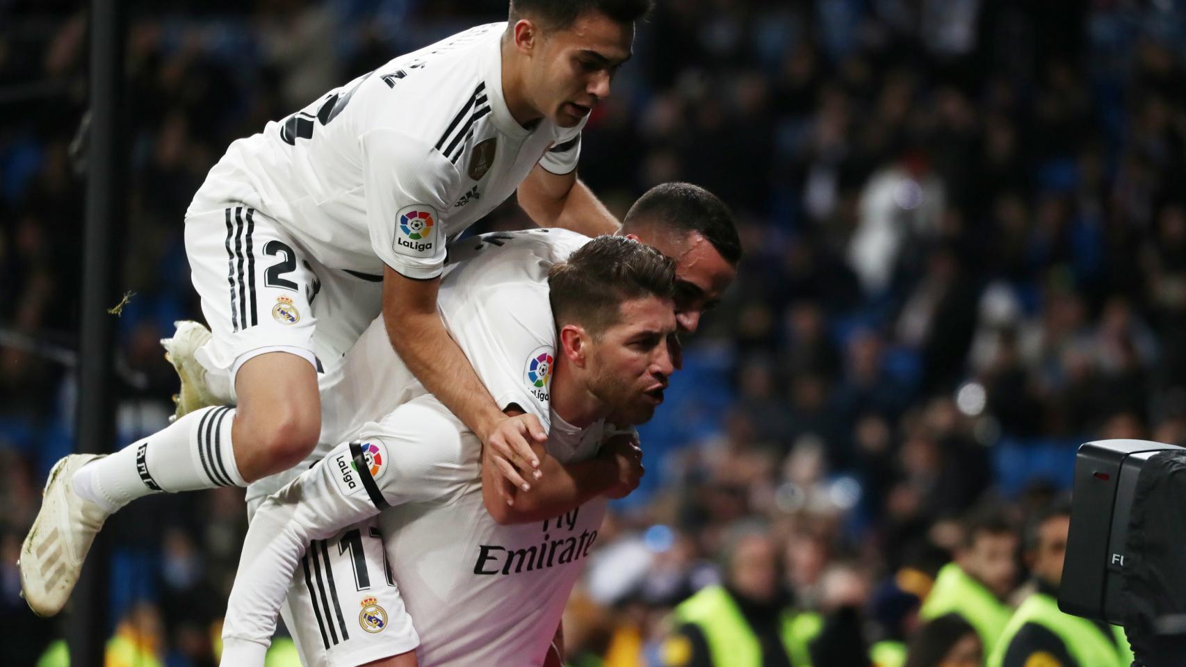 Sergio Ramos celebra su gol de penalti al Leganés