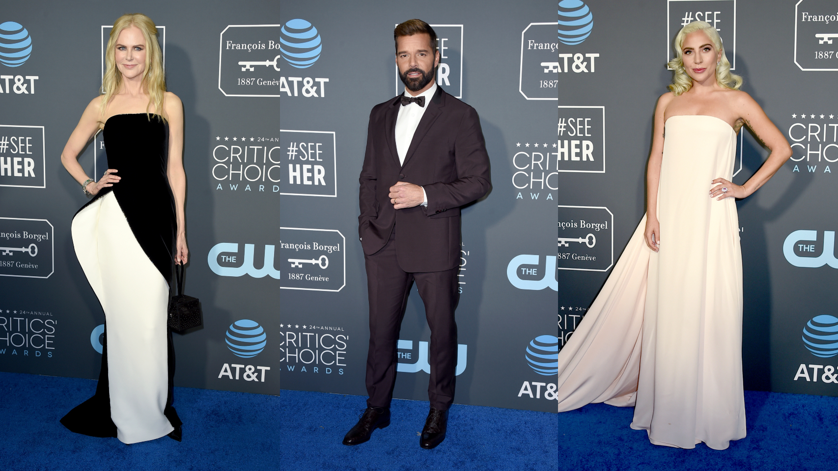 Nicole Kidman, Ricky Martin y Lady Gaga en la gala.