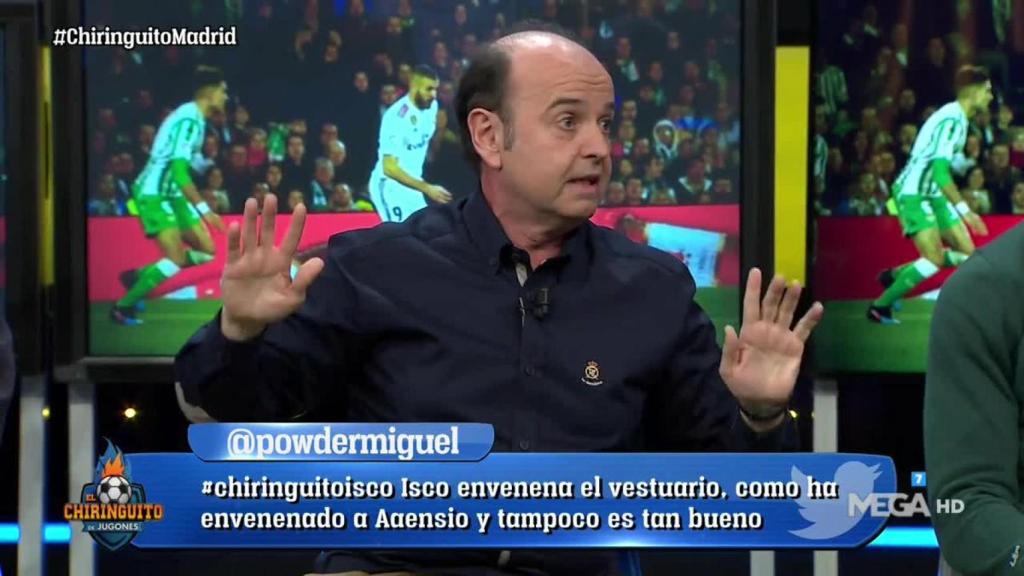 Juanma Rodríguez, durante El Chiringuito. Foto: Twitter (@elchiringuitotv)