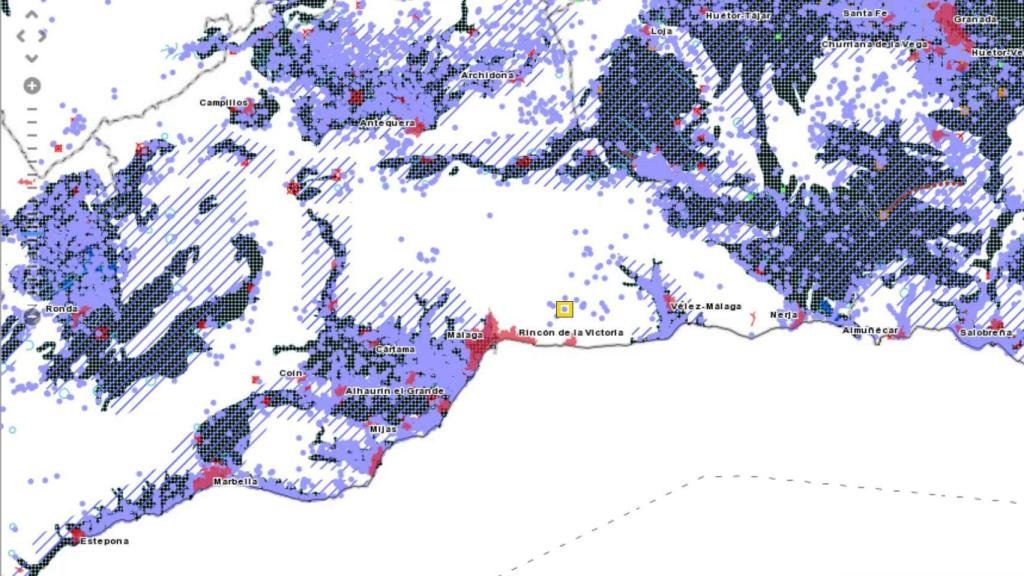 El recuadro amarillo sitúa el manantial de Totana con referencia al sistema de aguas subterráneas de Málaga.