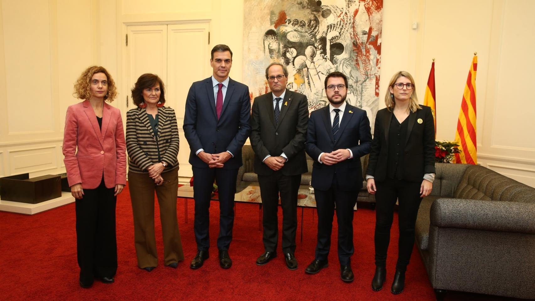 Batet, Calvo, Sánchez, Torra, Aragonès y Artadi en Barcelona.