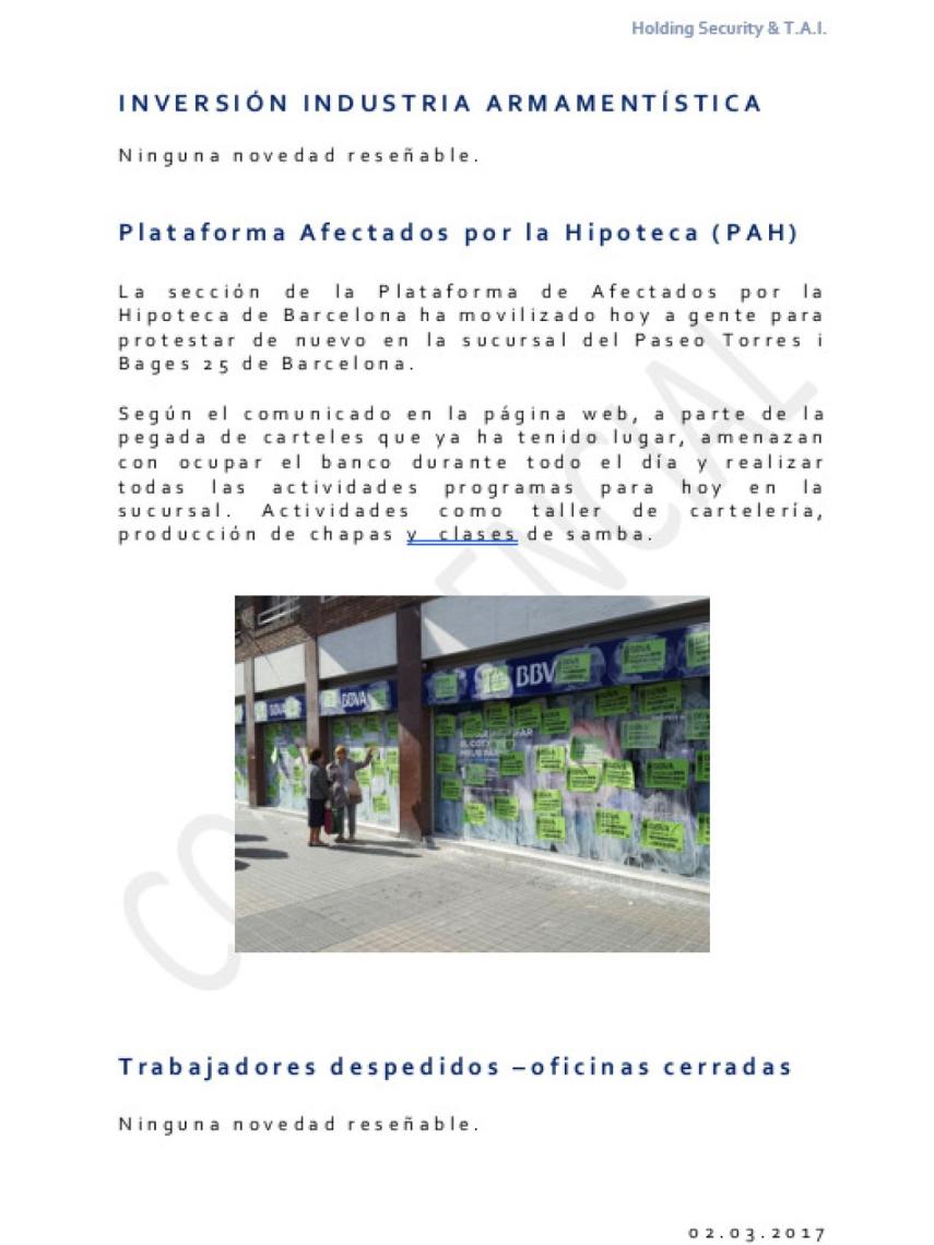 Informe sobre la pegada de carteles en una sucursal bancaria.