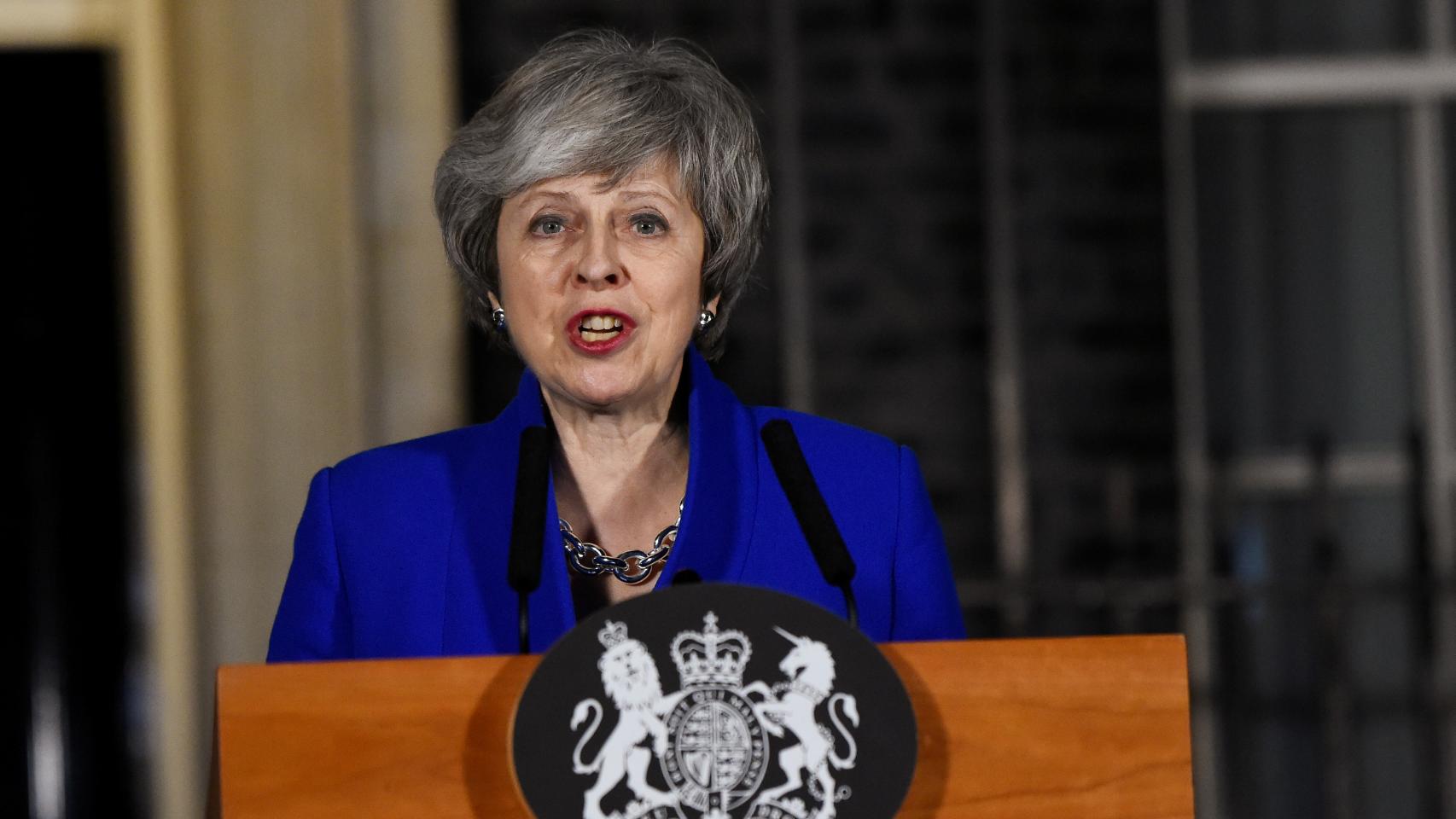 Theresa May, primera ministra británica, comparece en Downing Street.