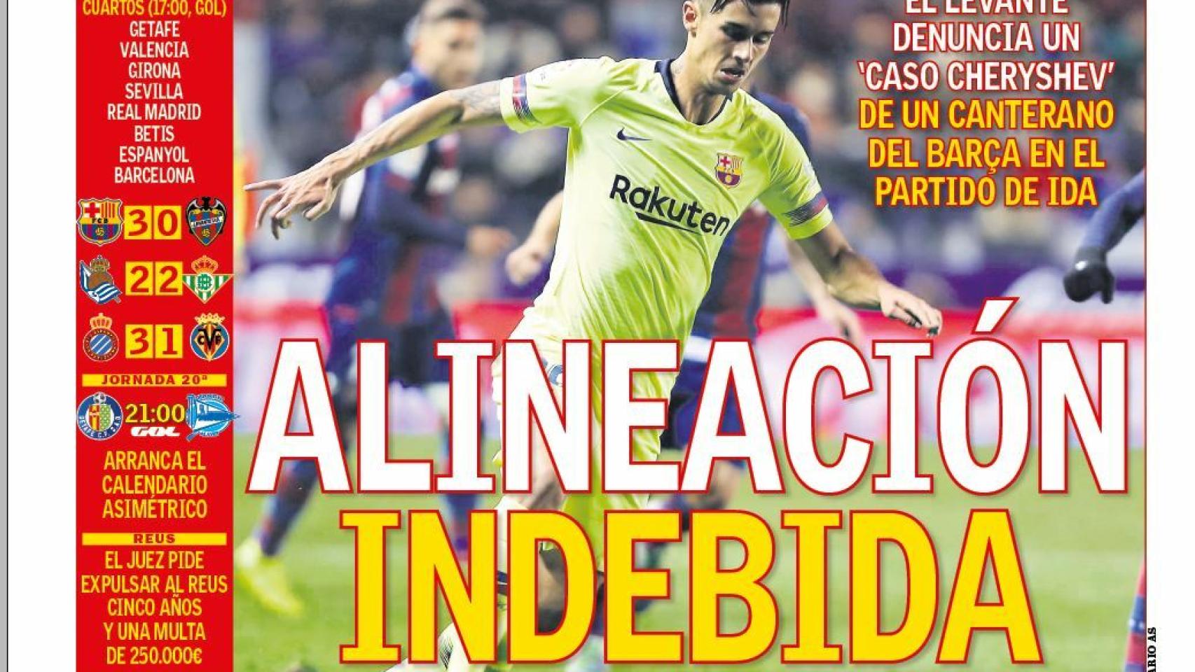 La portada del diario AS (18/01/2019)