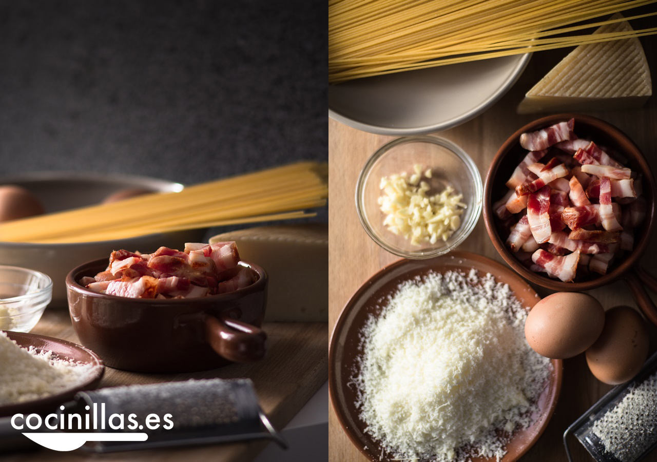 Ingredientes para los espaguetis a la carbonara