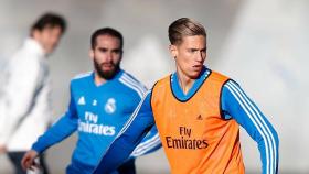 Marcos Llorente, en un entrenamiento del Real Madrid