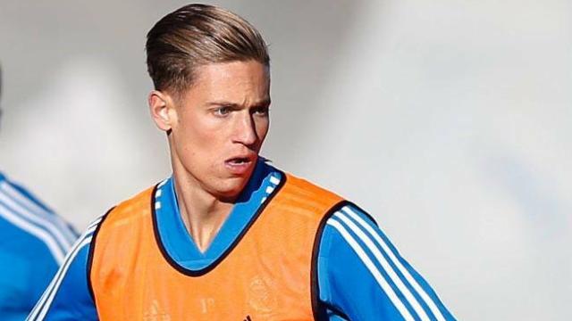 Marcos Llorente, en un entrenamiento del Real Madrid