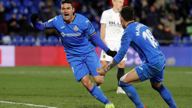 Jorge Molina pone en ventaja al Getafe tras su gol ante el Valencia