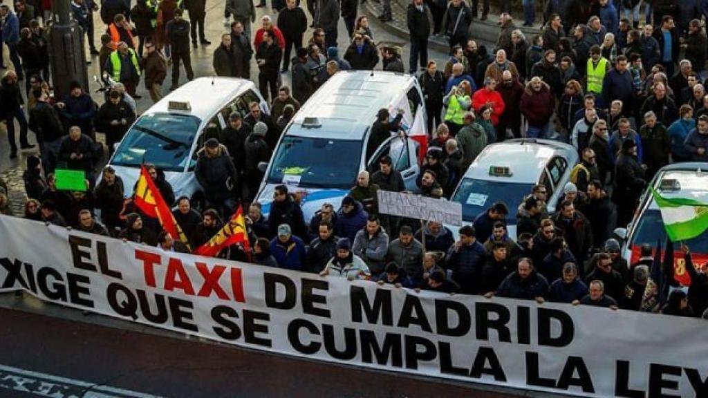 Imagen de la concentración de taxistas en Sol