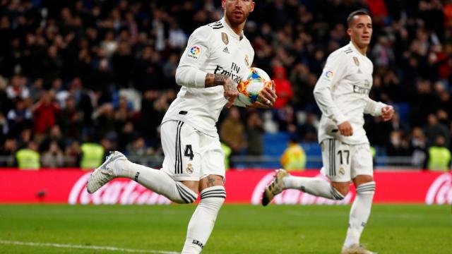 Sergio Ramos celebra su gol ante el Girona