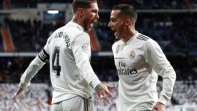 Sergio Ramos y Lucas Vázquez celebran un gol