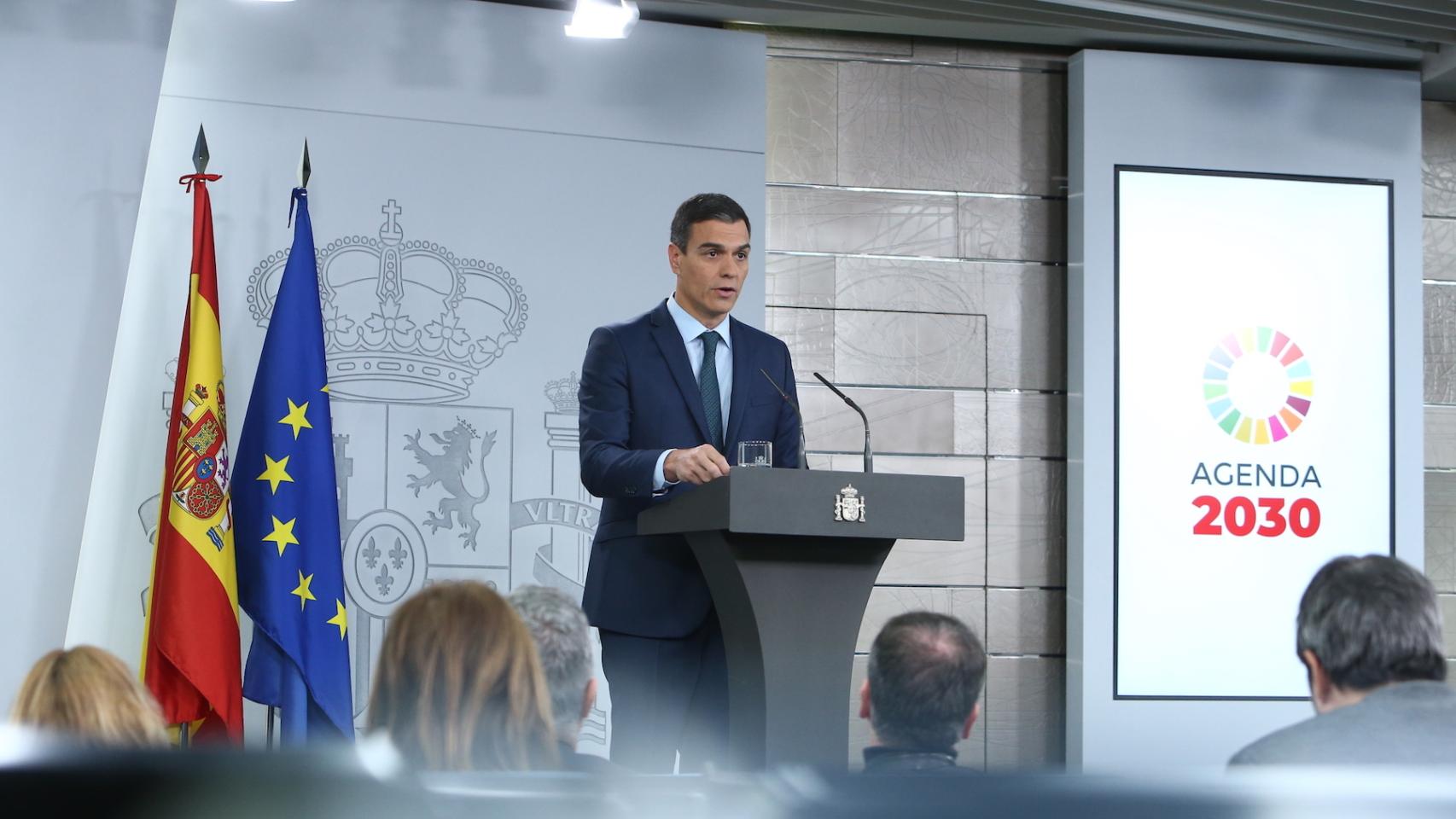 Pedro Sánchez, este sábado en el Palacio de la Moncloa.