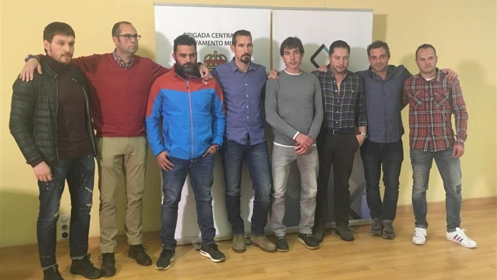 Los brigadistas del rescate de Julen, en la sede de Hunosa (Oviedo).