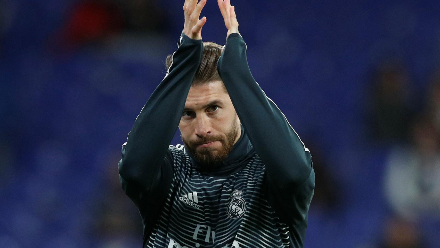 Sergio Ramos, durante el calentamiento