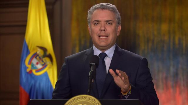 Iván Duque, presidente de Colombia, durante una conferencia de prensa.