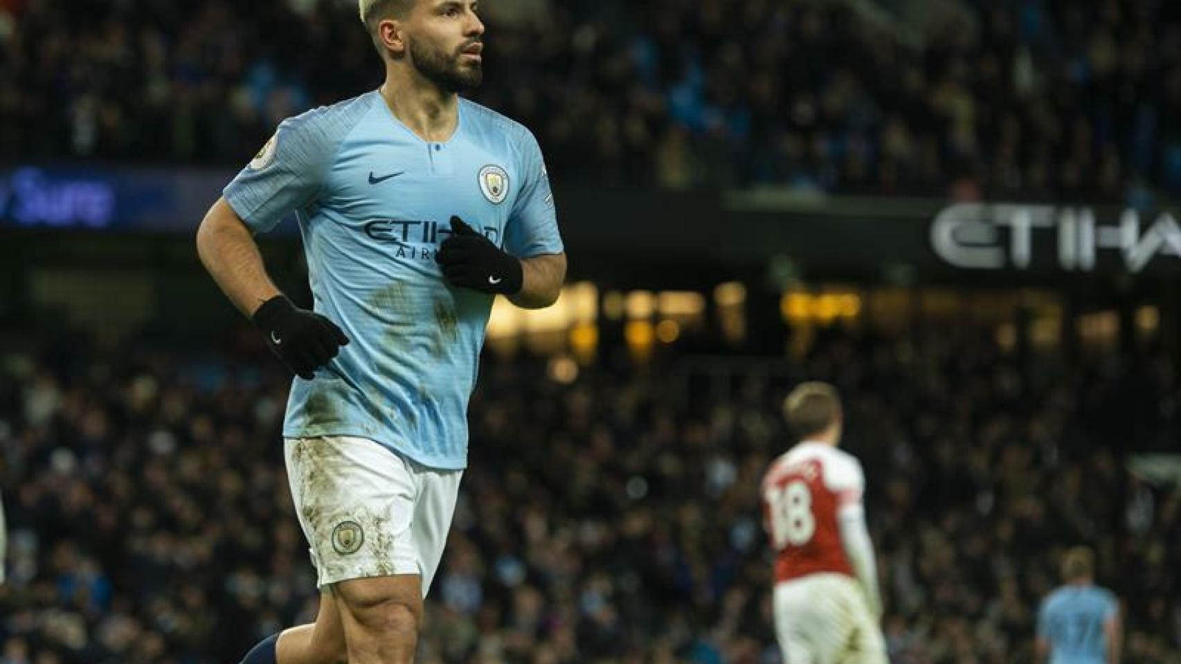 Agüero, del Manchester City, durante el partido ante el Arsenal de la Premier League