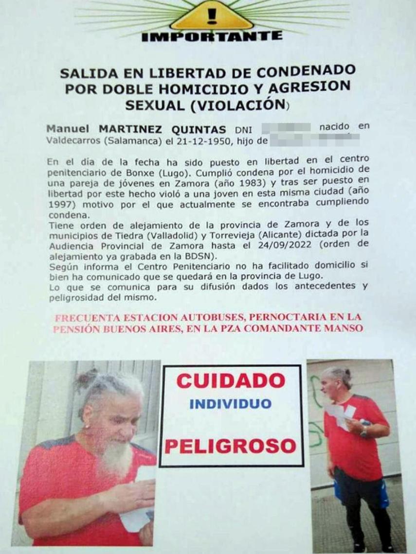 Cartel de alerta sobre 'El Quintas'