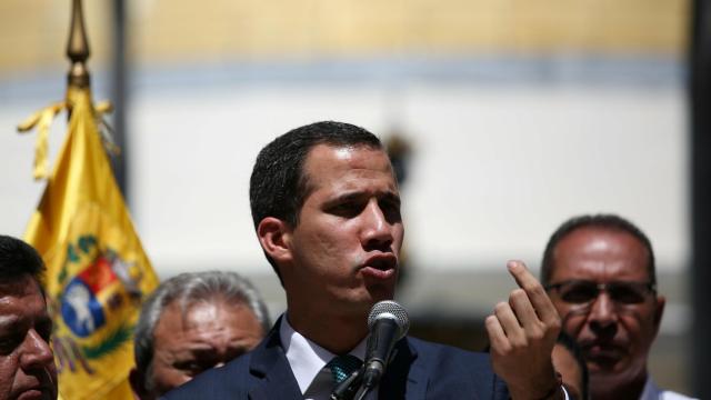 Guaidó, durante su discurso este lunes en Caracas