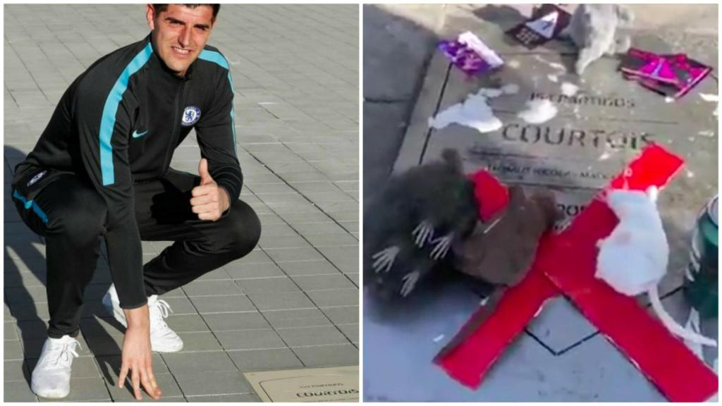 Ratas y escupitajos: la afición del Atleti maltrata la placa de Courtois antes del derbi