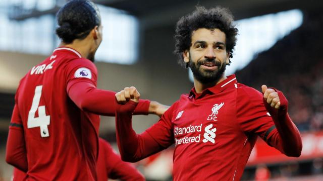 Salah celebra un gol con el Liverpool