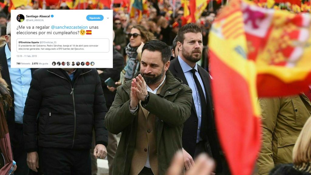 Santiago Abascal, presidente de Vox, en la concentración de Colón.