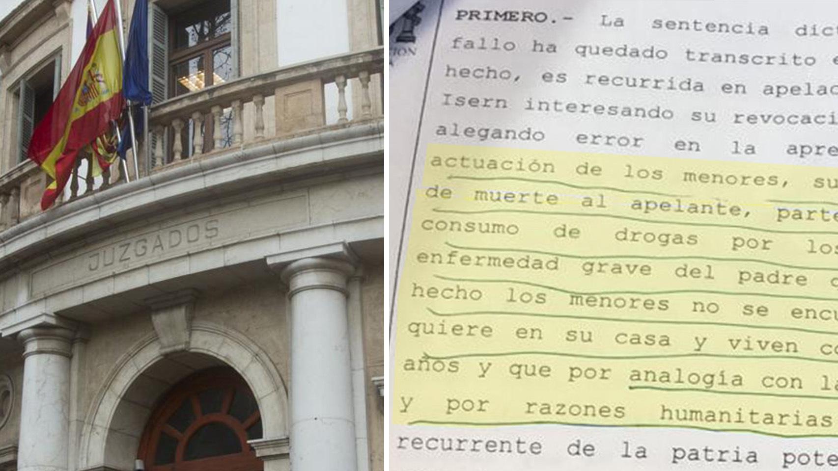 En la imagen, juzgado de Palma y captura de la sentencia.