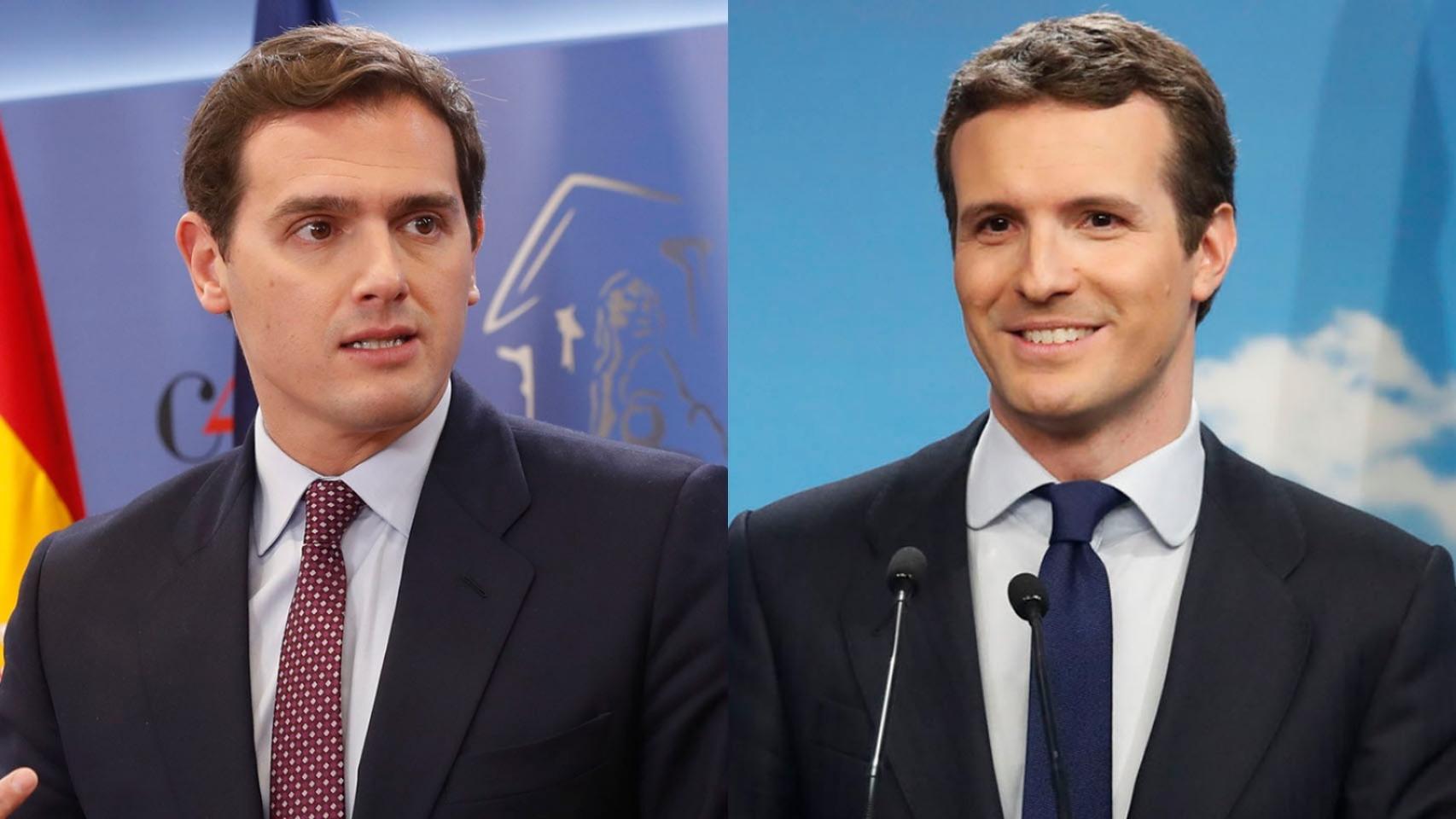 Casado y Rivera, durante sus comparecencias.