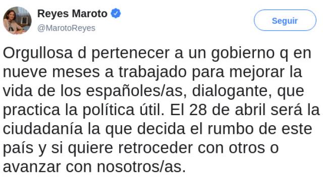 El tuit que ha traicionado a la ministra