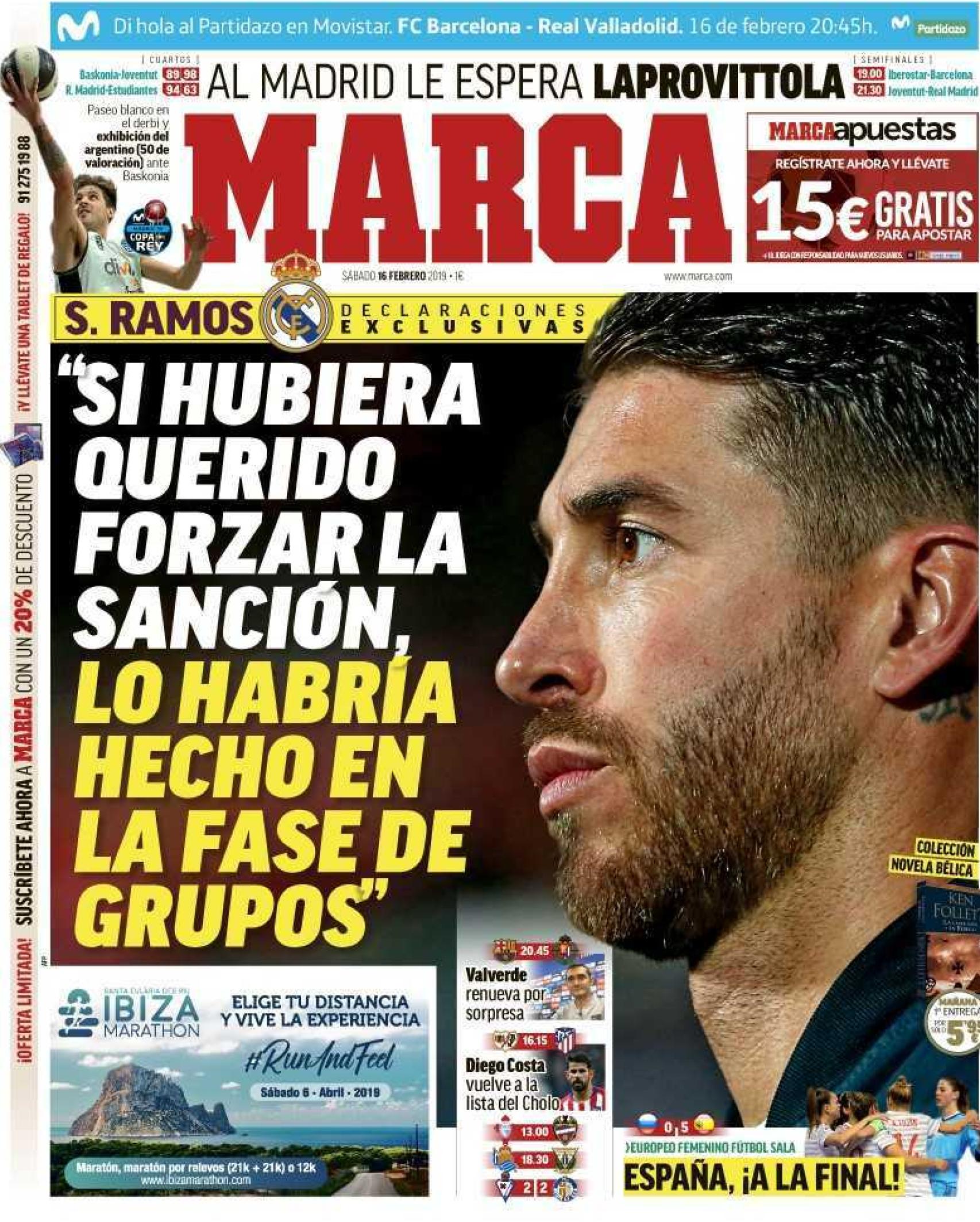 La portada del diario MARCA (16/02/2019)