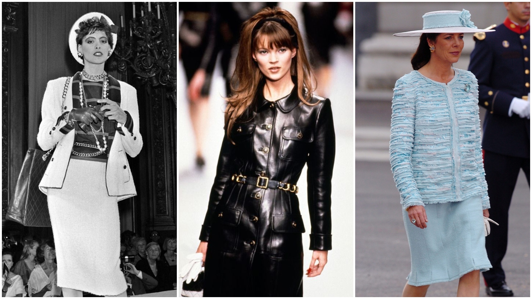 De izquierda a derecha: Inés de la Fressange, Kate Moss y Carolina de Mónaco vestida de Karl Lagerfeld para Chanel.