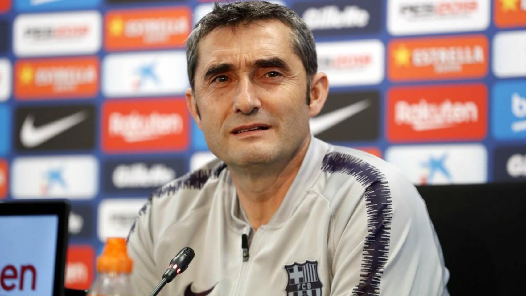 Valverde, en rueda de prensa. Twitter: (@FCBarcelona_es)