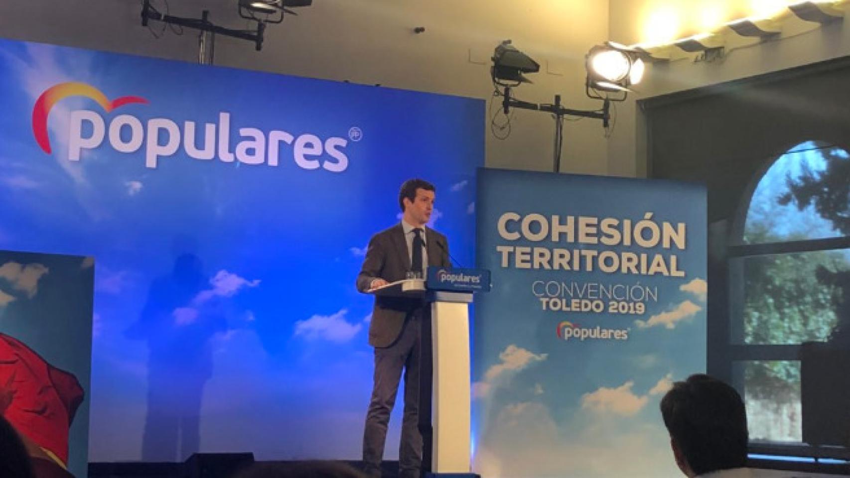 Pablo Casado en la convención territorial del PP, en Toledo.