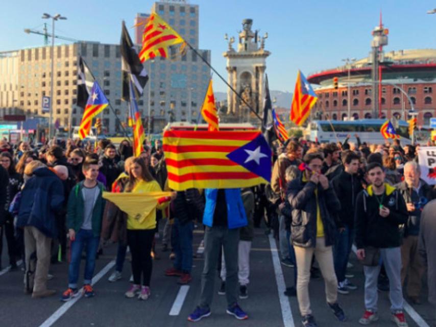 Imagen de la manifestación de los CDR contra el rey Felipe VI en Barcelona.