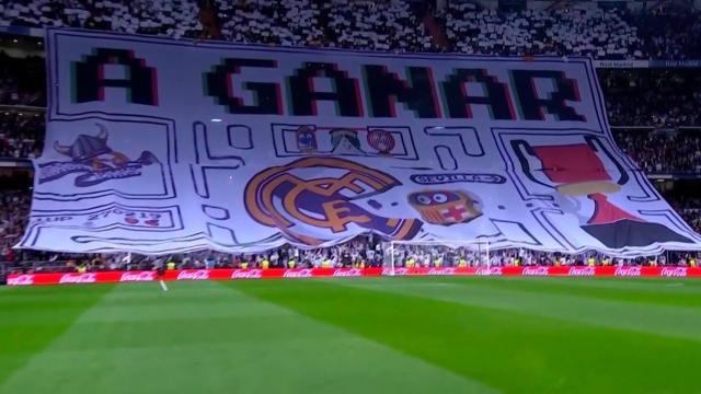 Tifo en el Santiago Bernabéu previo a El Clásico de Copa del Rey