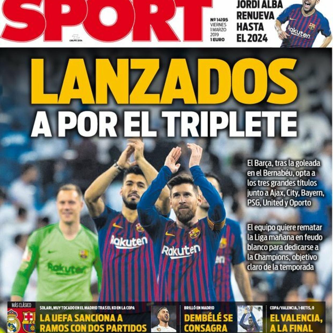La portada del diario Sport (01/03/2019)