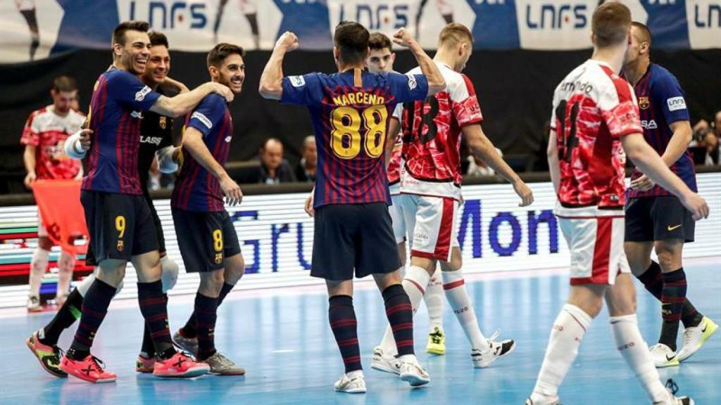 Los jugadores del Barça celebran un gol ante ElPozo Murcia