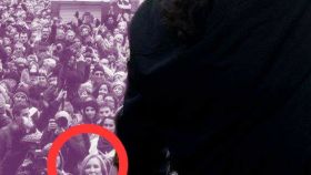 Detalle del cartel que ha retirado Podemos donde se veía a Carmen Lomana