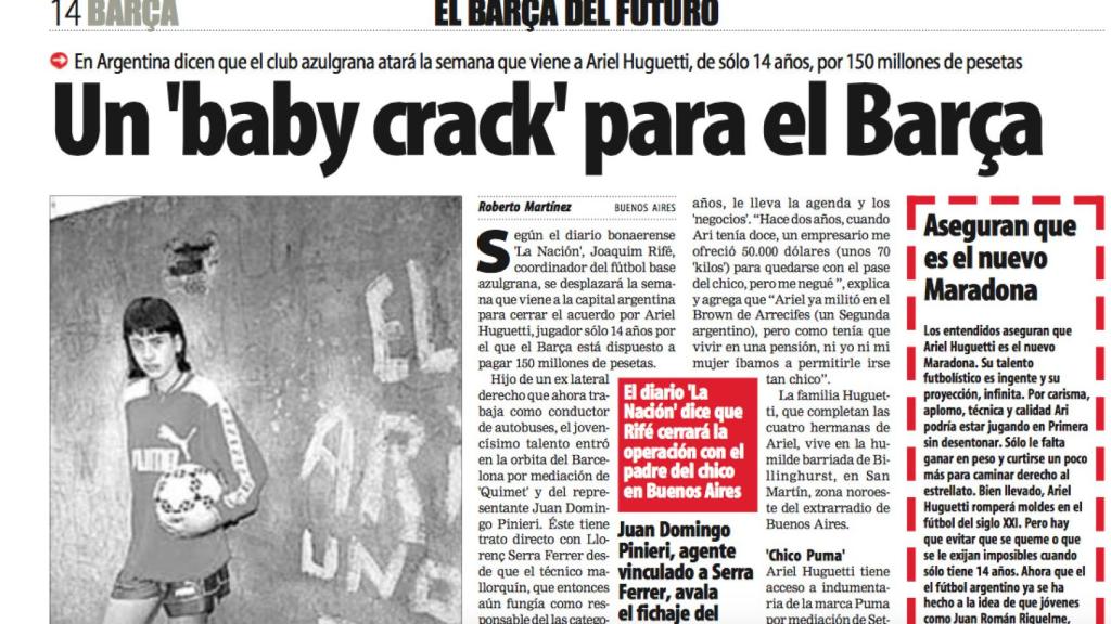 Recorte del reportaje que le dedicó Mundo Deportivo ante su inminente fichaje por el Barça