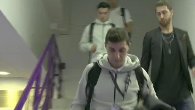 Sergio Ramos, durante la llegada del Real Madrid al José Zorrilla