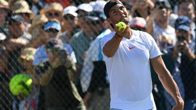 Nadal, durante un entrenamiento en Indian Wells.