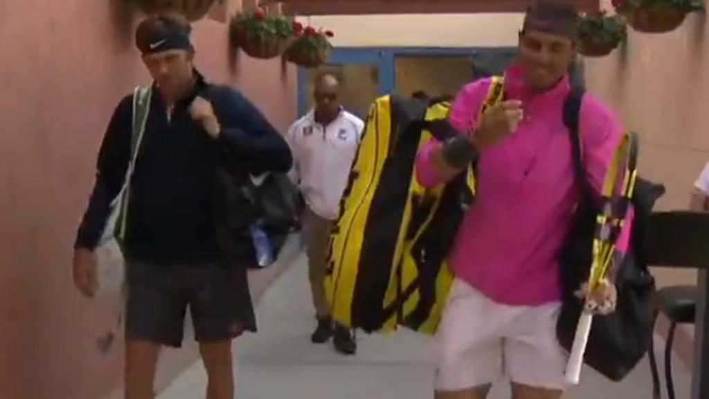 Rafa Nadal y Donaldson antes de su partido en Indian Wells