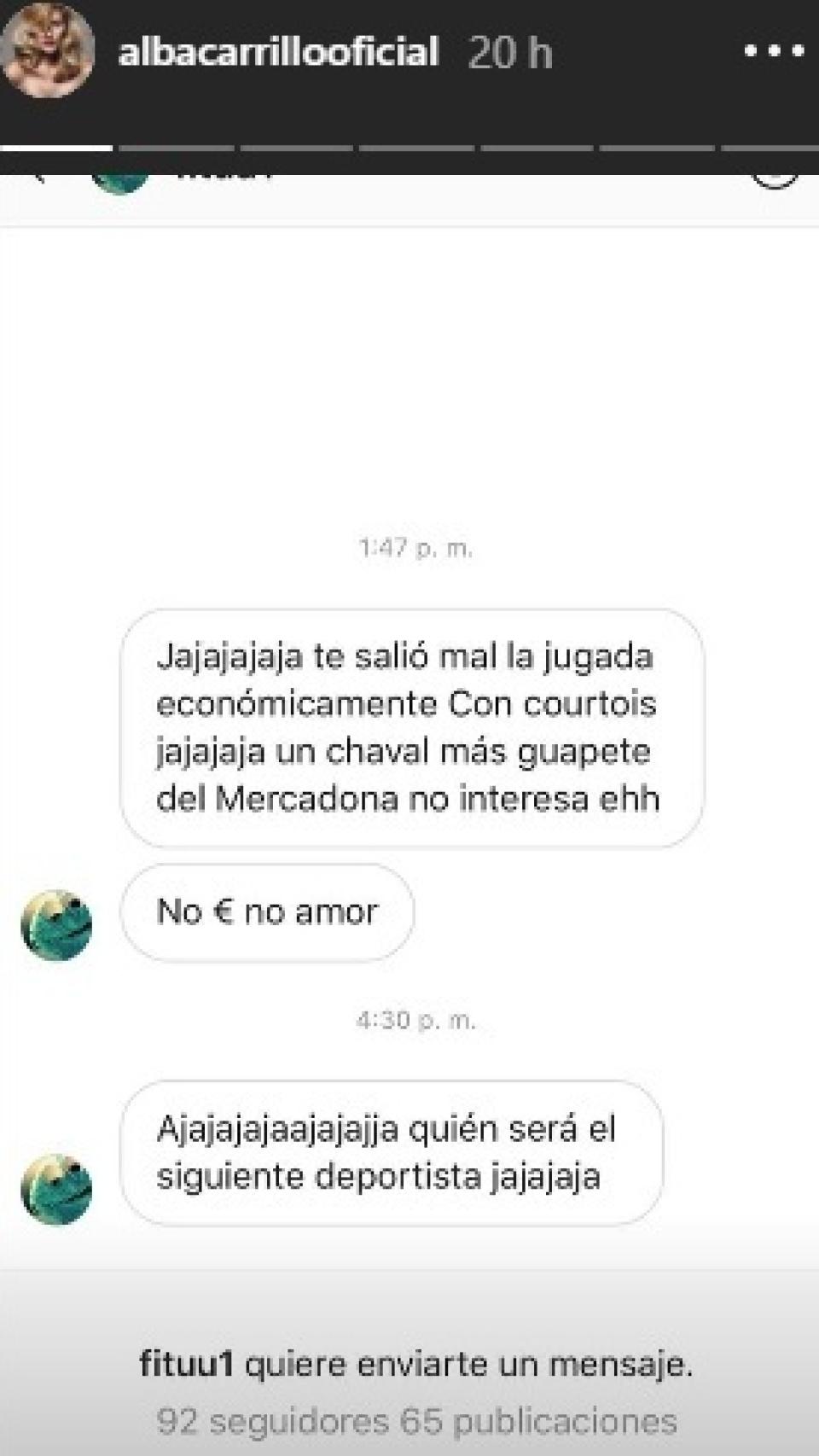 Stories de Alba Carrillo.