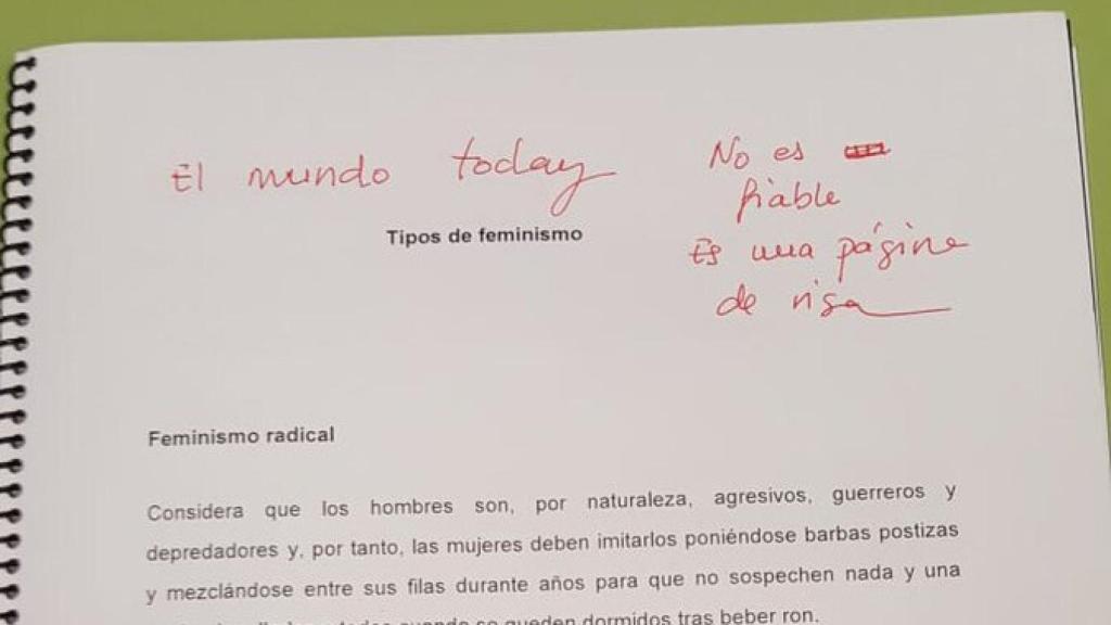 Captura del trabajo corregido: No es una fuente fiable