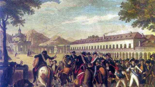 Grabado del Motín de Aranjuez 'Caída y prisión de Godoy', del Patrimonio Nacional